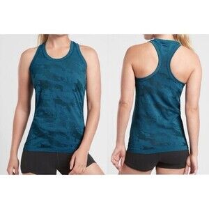 Athleta Momentum Seamless Tank Top Womens S Green Camo Workout Yoga Crossfit Gym